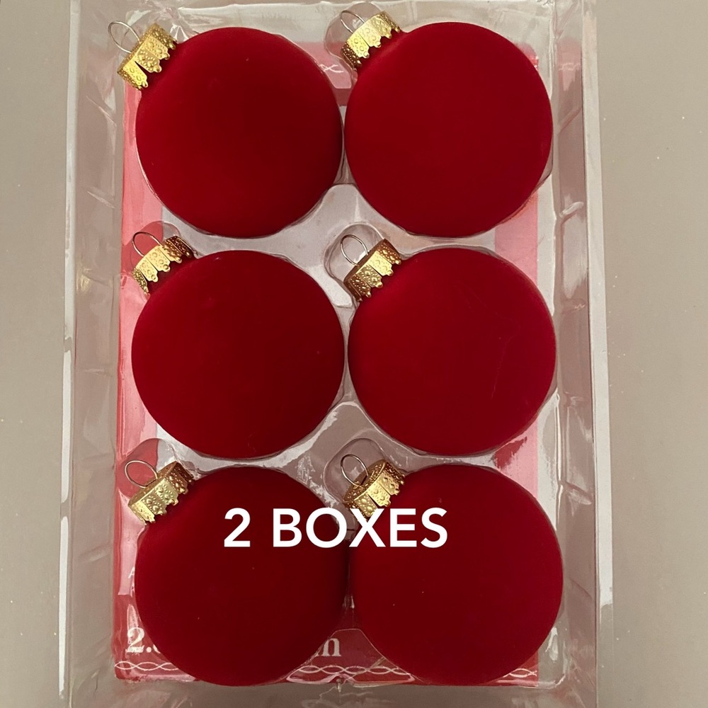 2 BOXES Ashland Red Flocked Ornaments Christmas